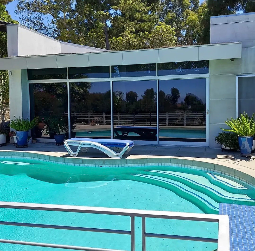 Floor-to-ceiling glass windows cleaned by Shark Window Cleaning at an Anaheim home